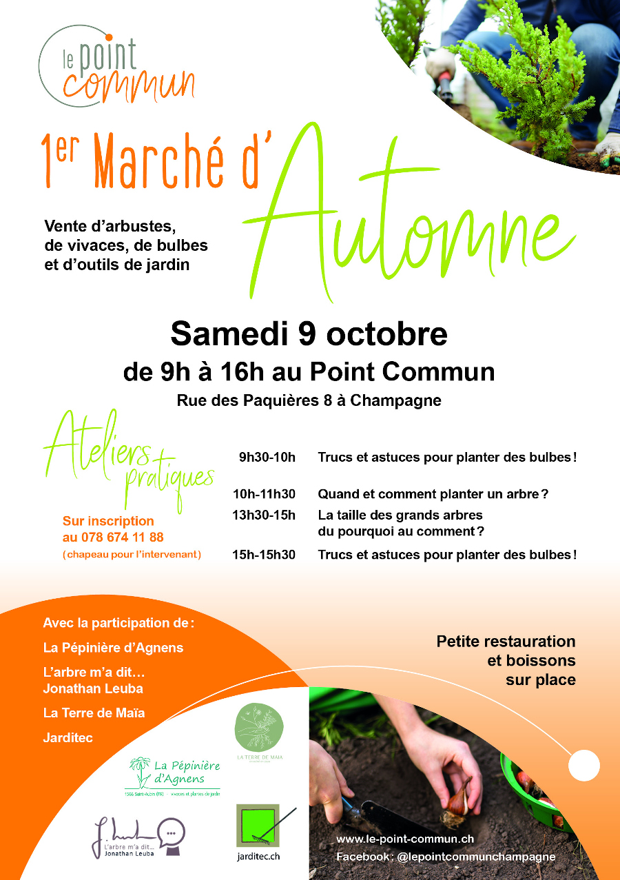 1er March� d'Automne, Samedi 9 octobre 2021 de 9h � 16h au Point Commun, Rue des Paqui�res 8, CH-1424 Champagne